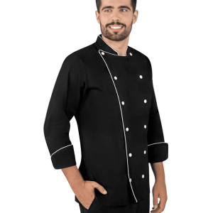 Black Chef Coat With White Piping